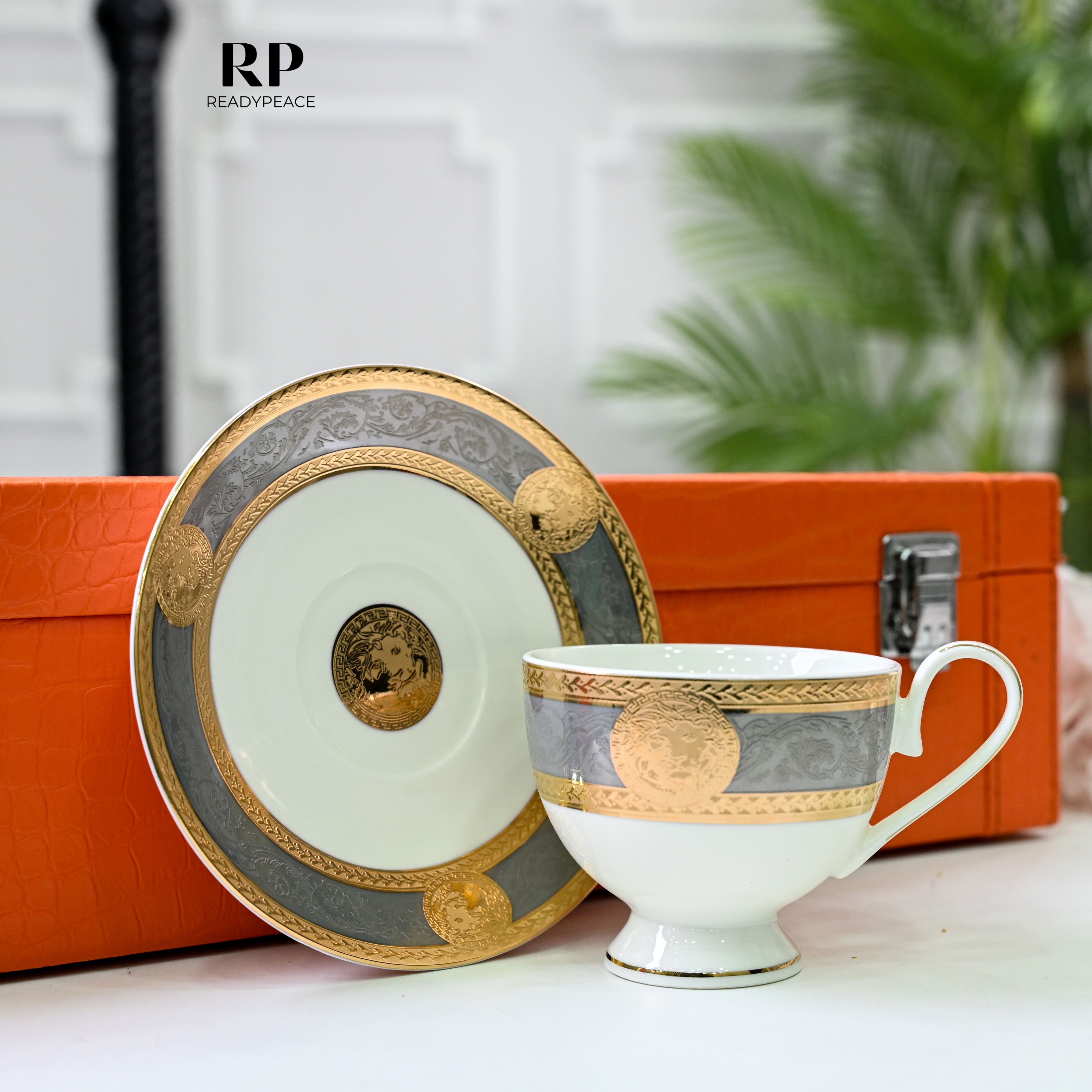 Versus Versace Lion 24K Gold Cup Saucer Set (GREY EDITION)