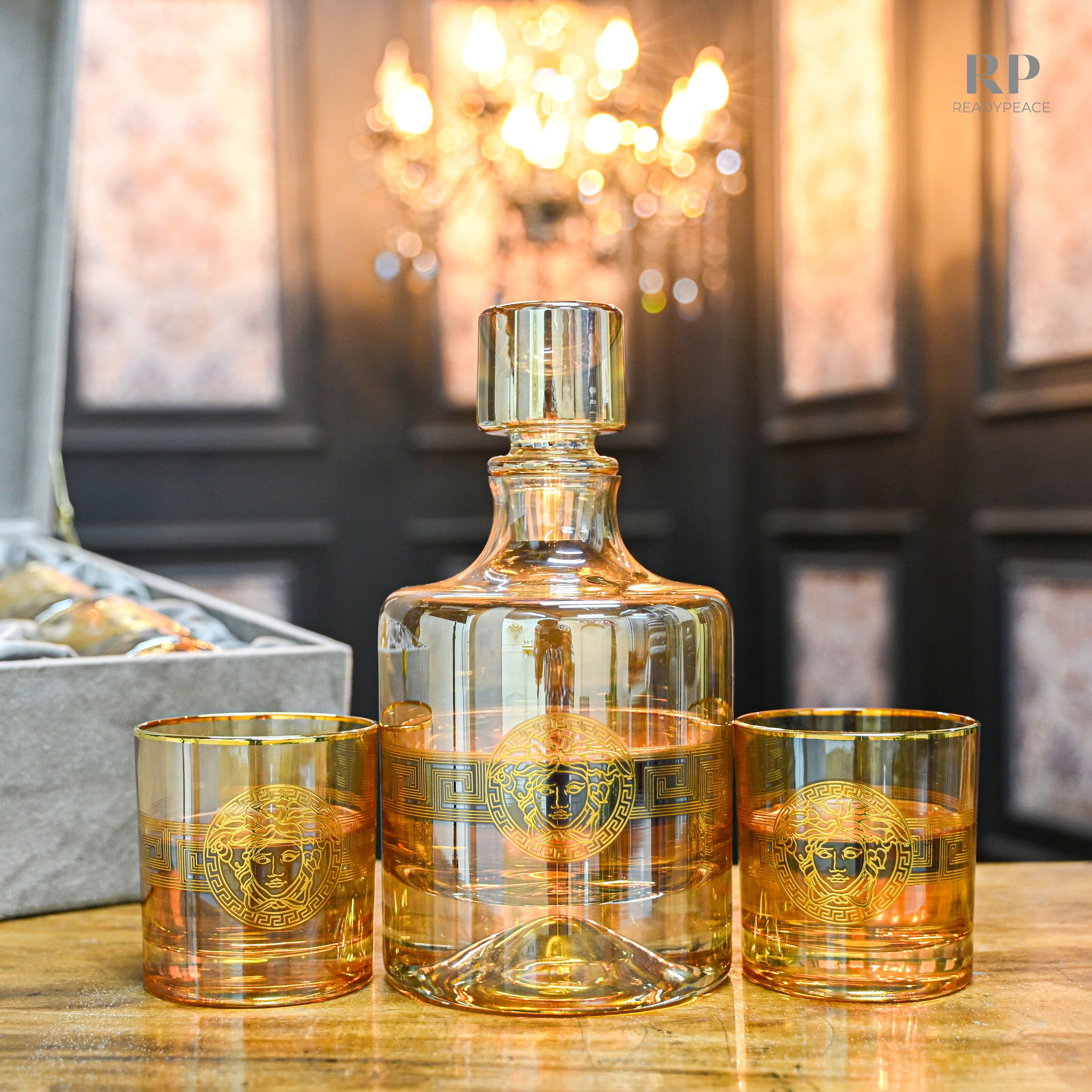 Urban Versace Gold Plated Pure Crystal Decanter Set with 6 Glasses