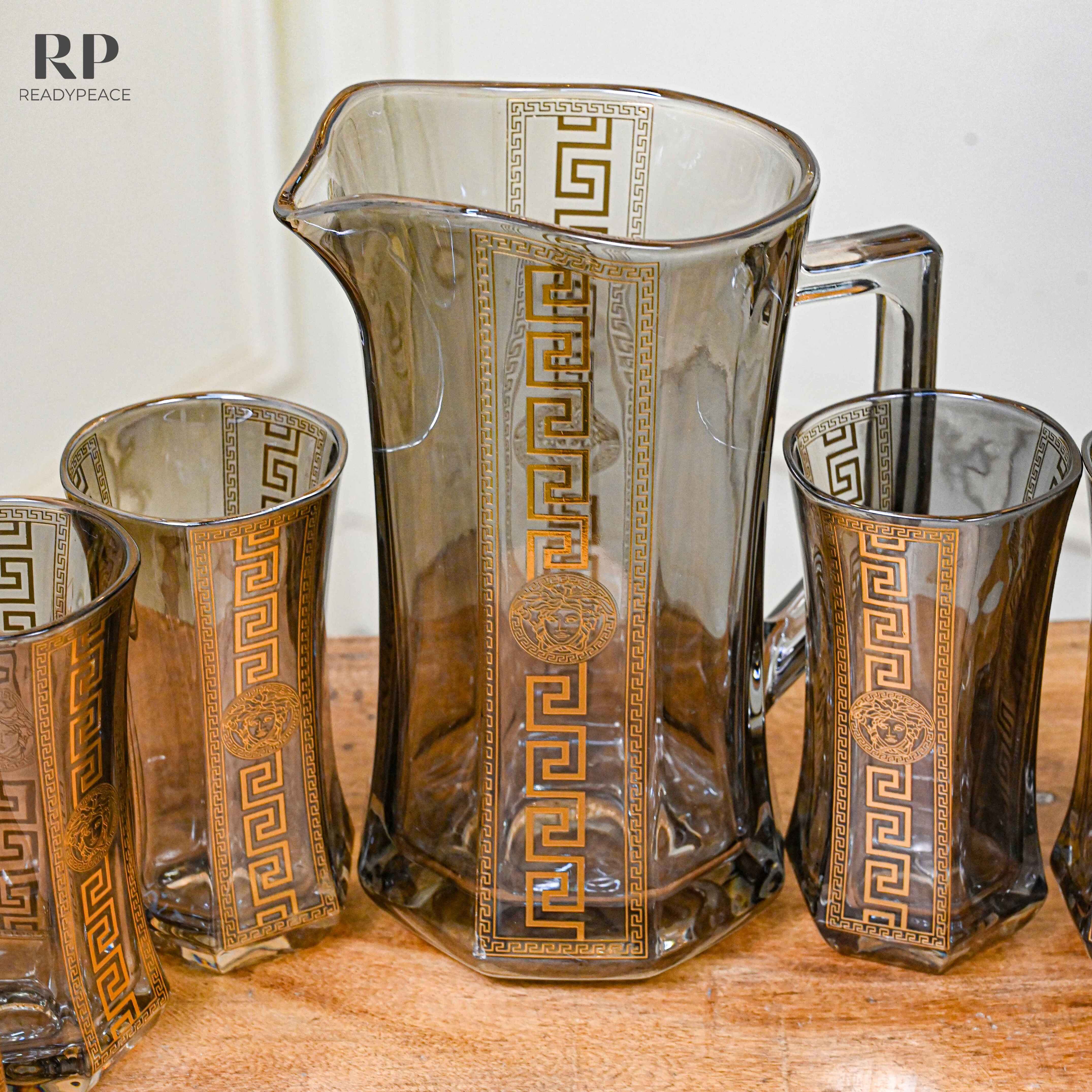 Deluxe Versace Gold Plated Jug with 6 Tall Glasses (Grey)