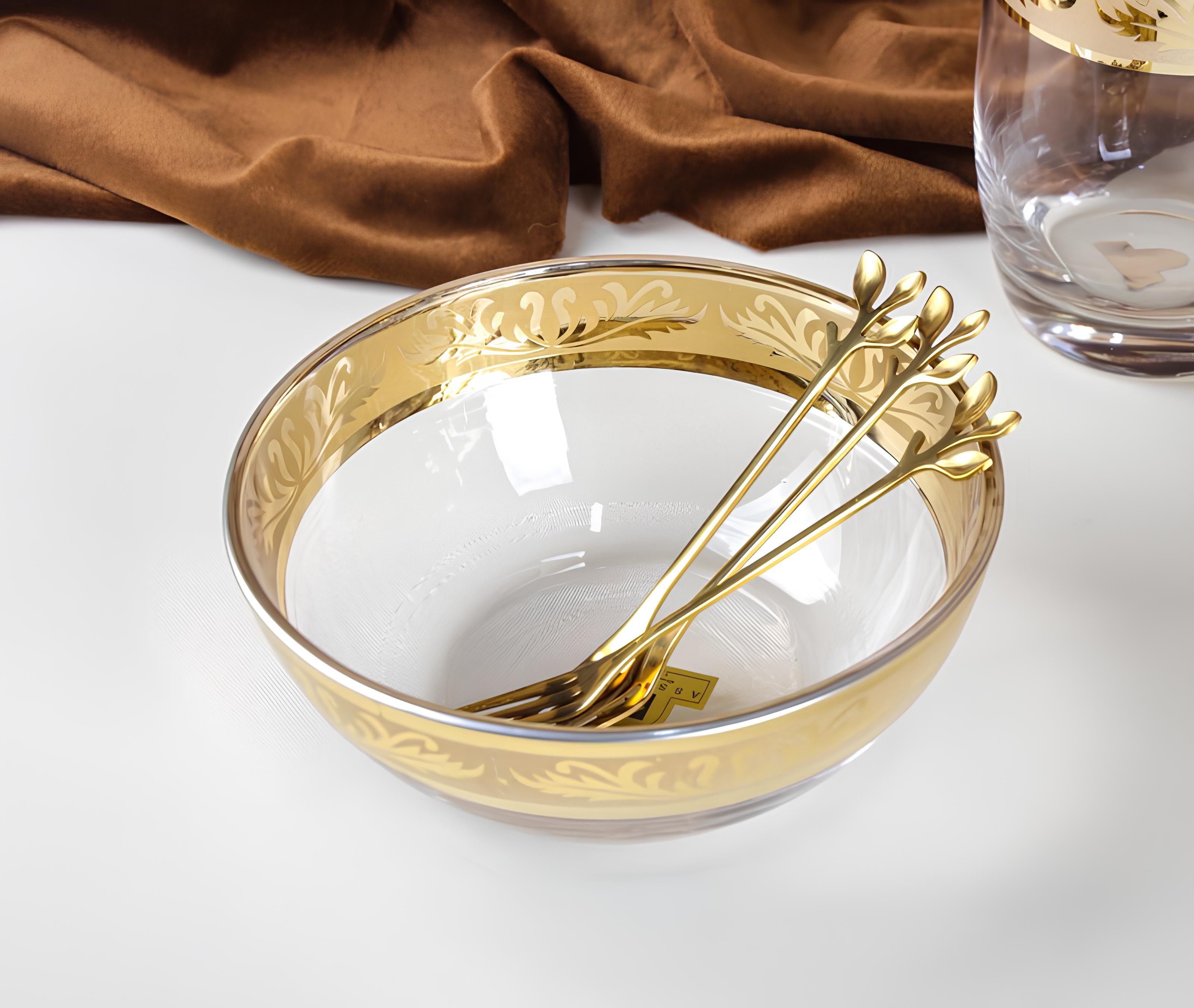 Assorts 8 pcs Gold Plated Glasses and Serving Bowls Set