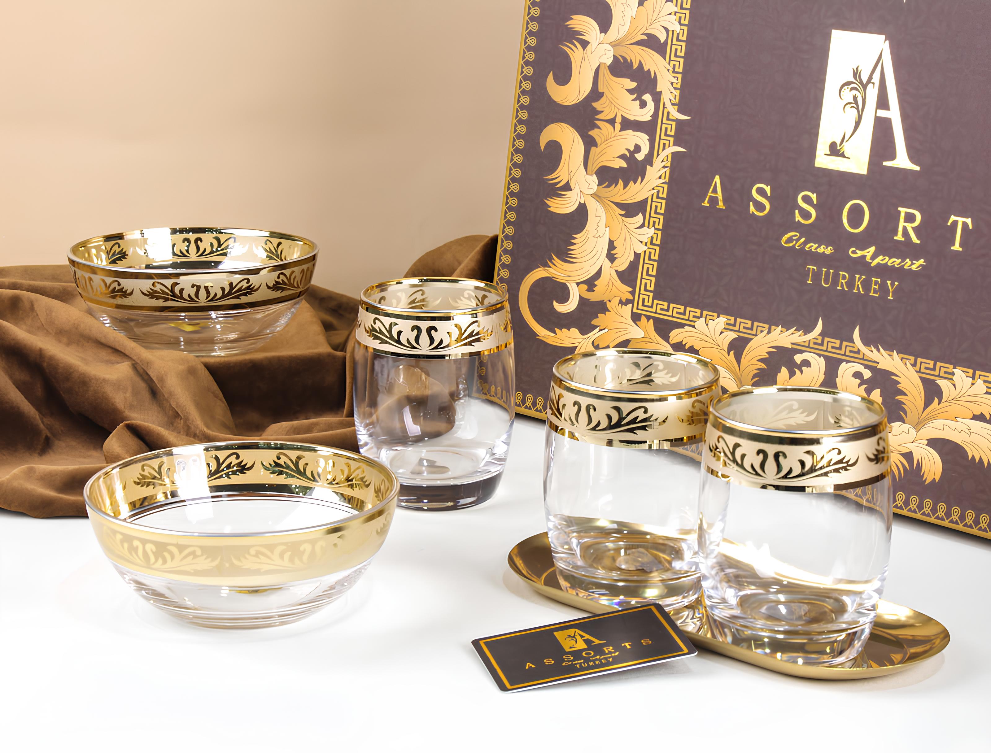 Assorts 8 pcs Gold Plated Glasses and Serving Bowls Set