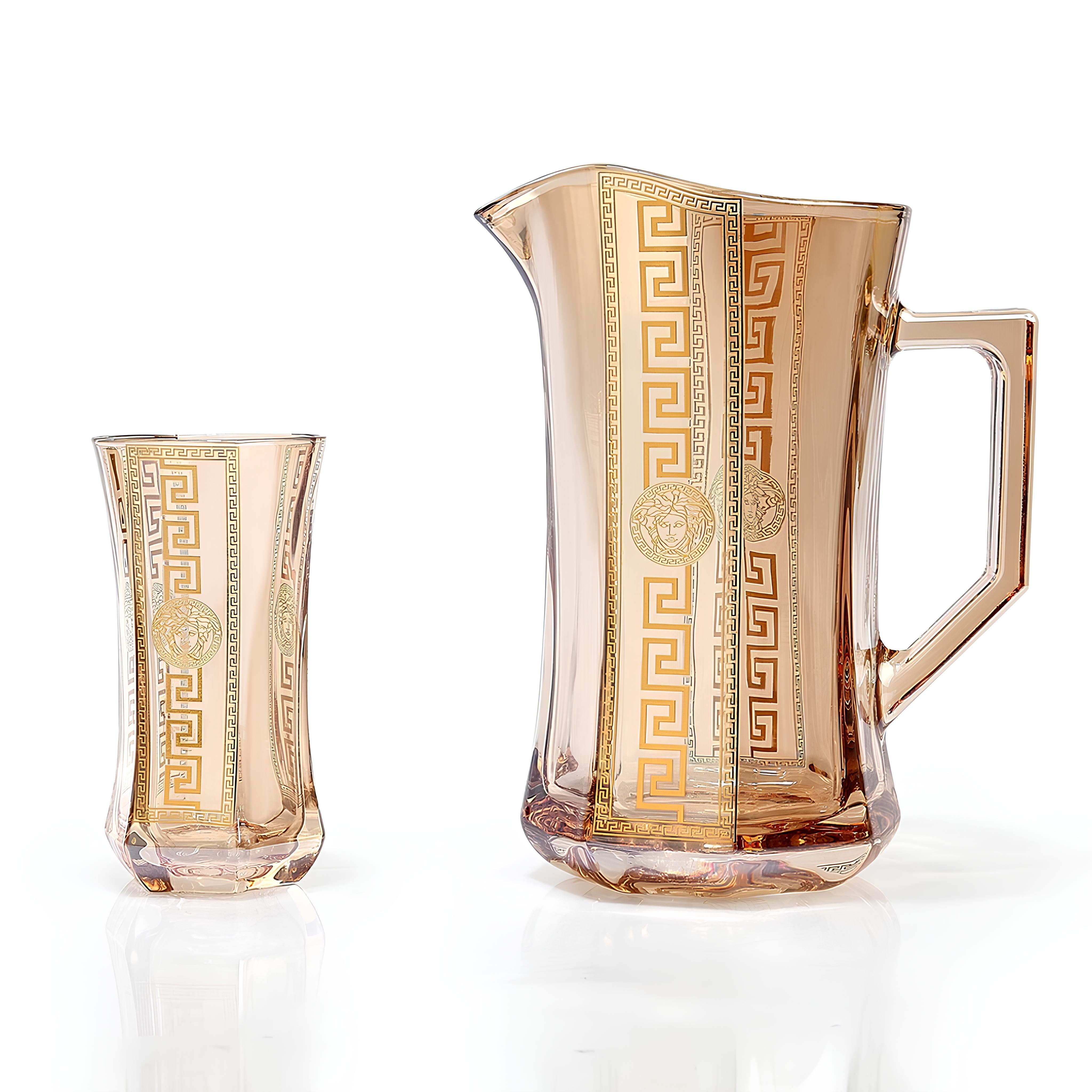 Deluxe Versace Gold Plated Jug with 6 Tall Glasses (Amber)