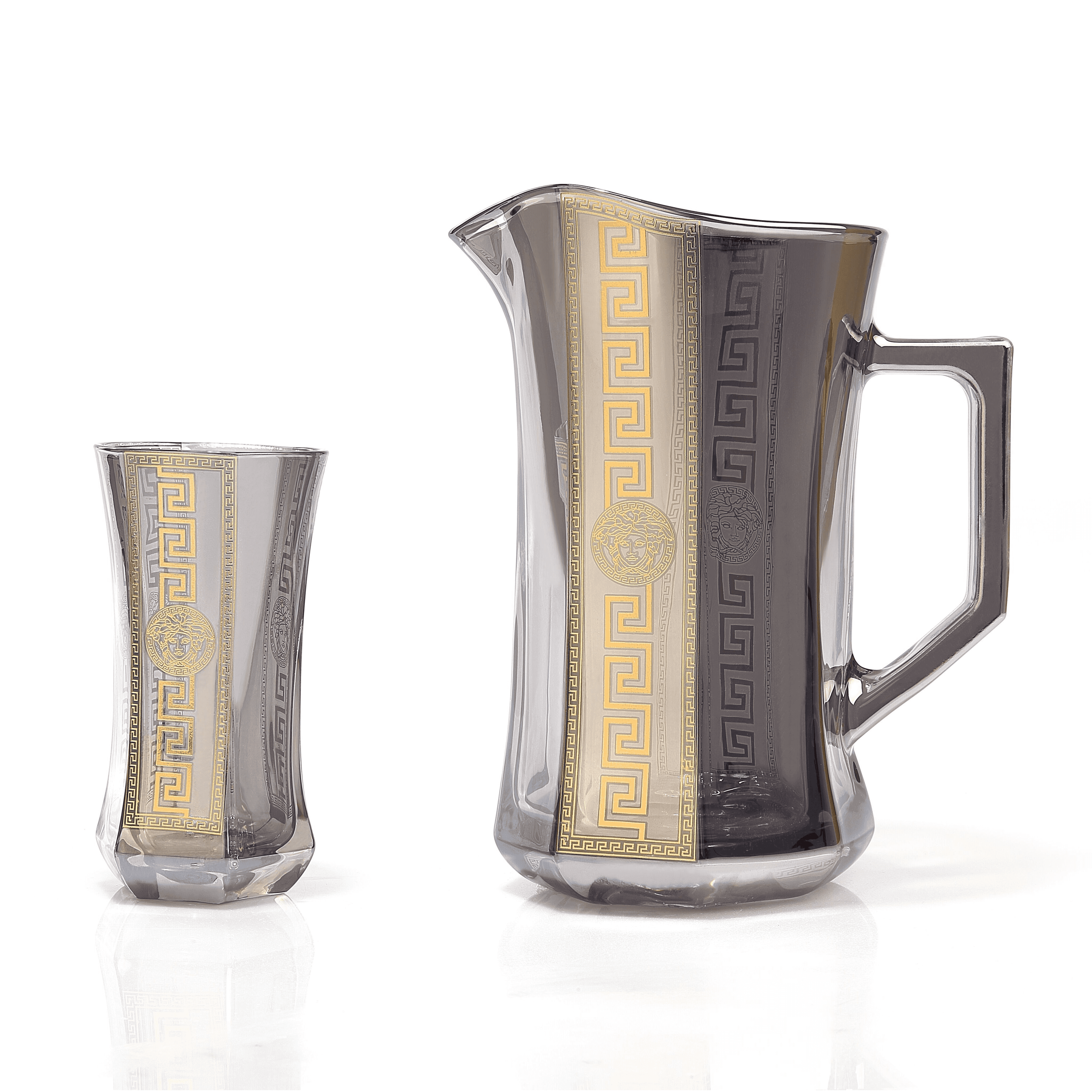 Deluxe Versace Gold Plated Jug with 6 Tall Glasses (Grey)