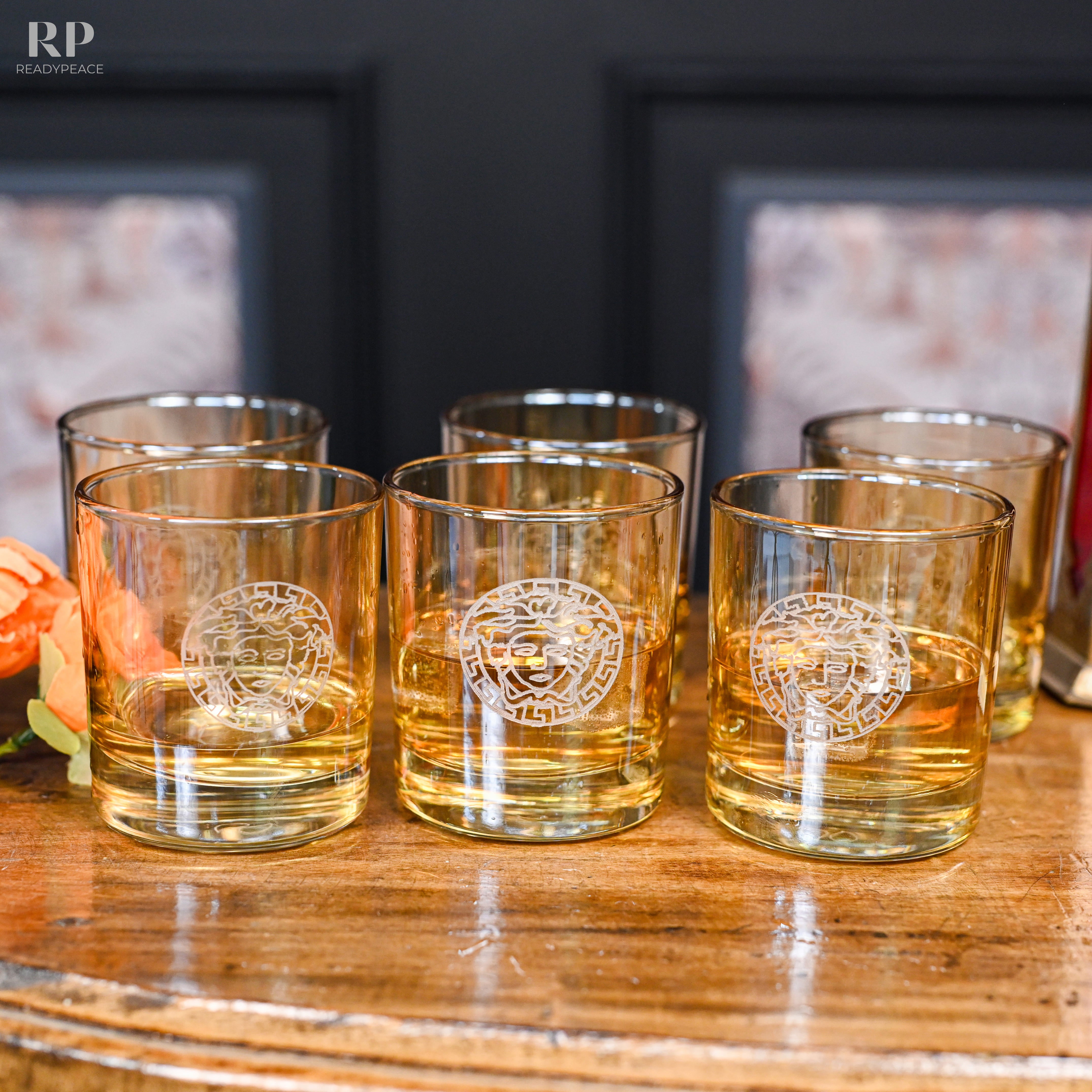 Elite Rock Versace Crystal Whiskey Glasses - Set of 6 (Amber)