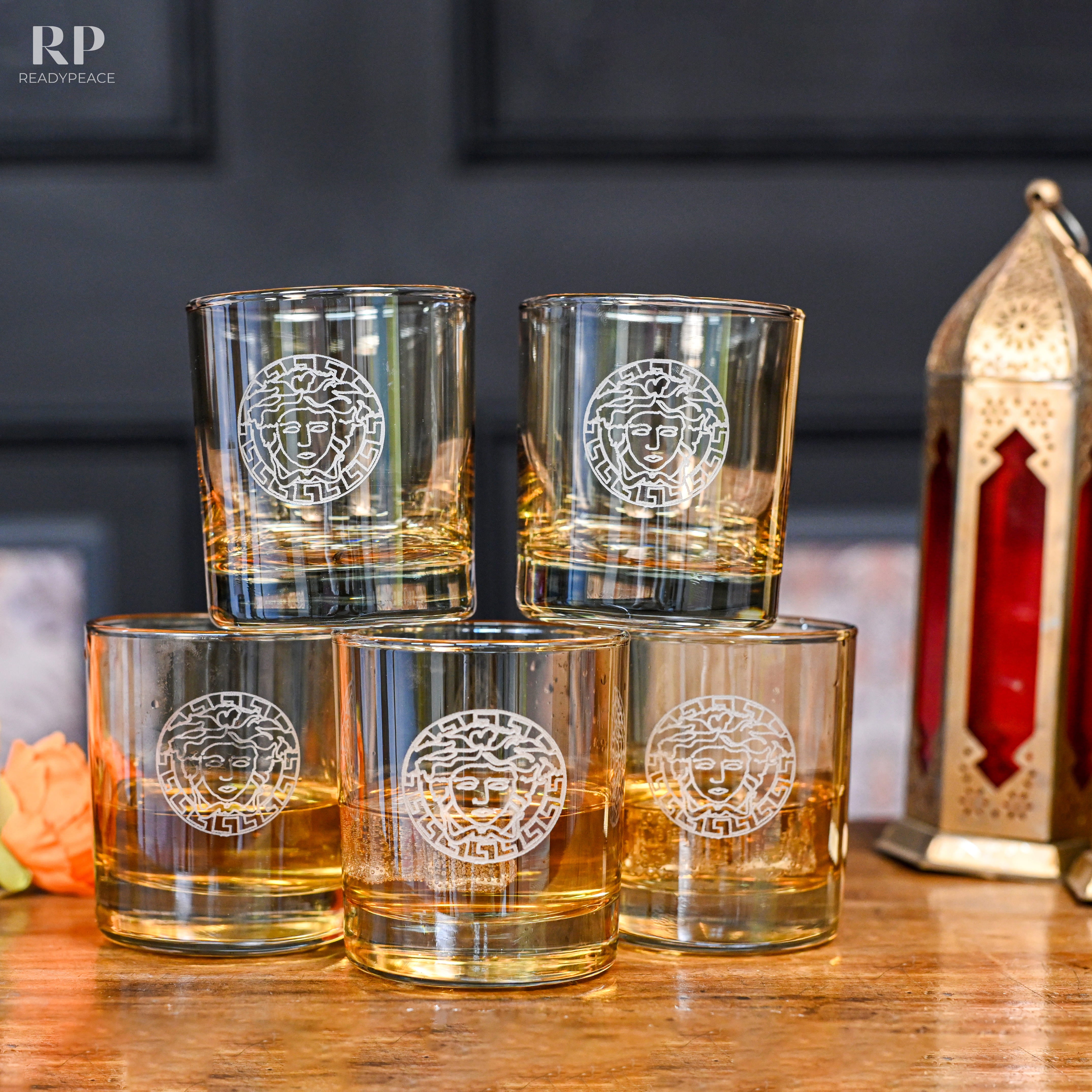 Elite Rock Versace Crystal Whiskey Glasses - Set of 6 (Amber)