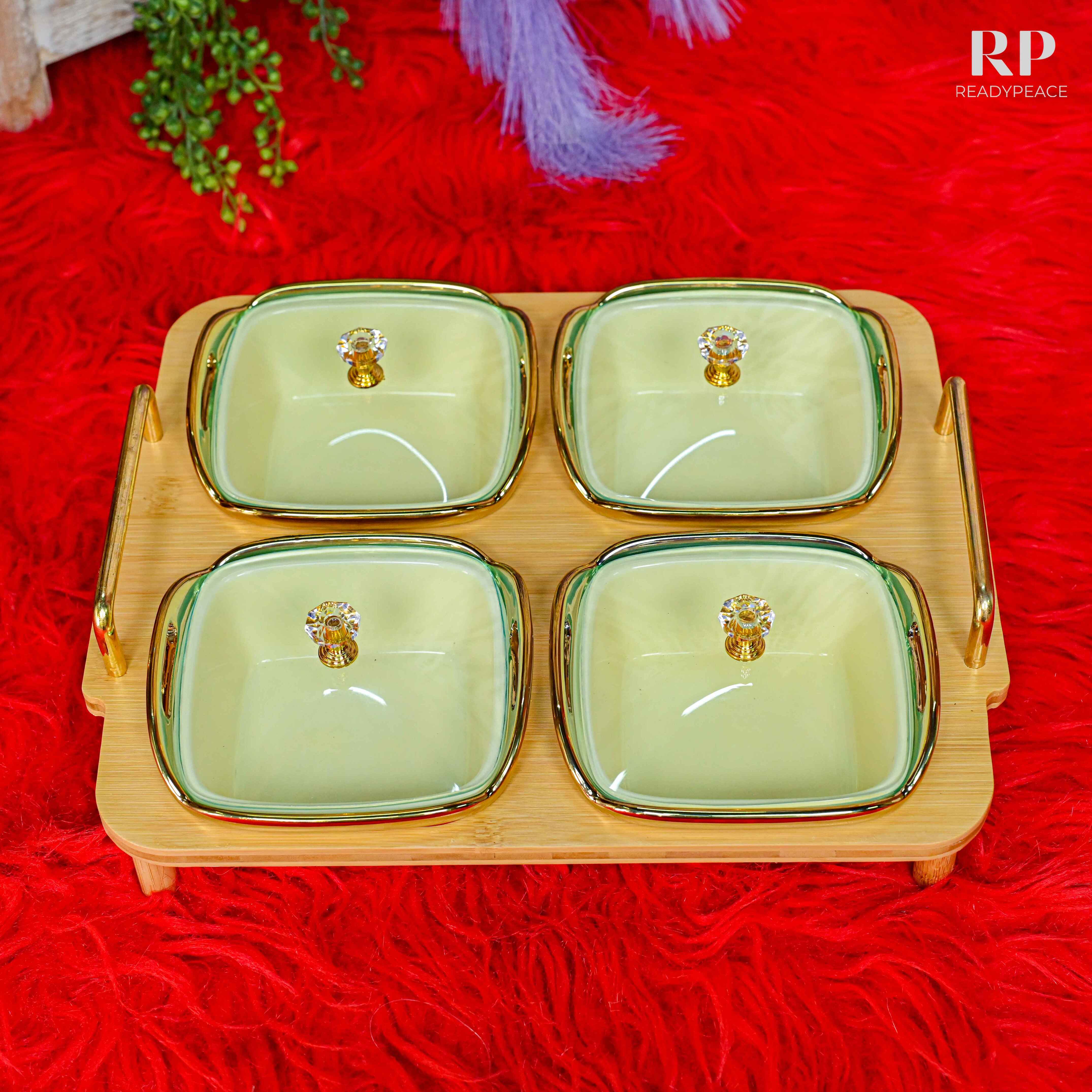 Edsel Four Bowls Serving Set with Lids and Tray