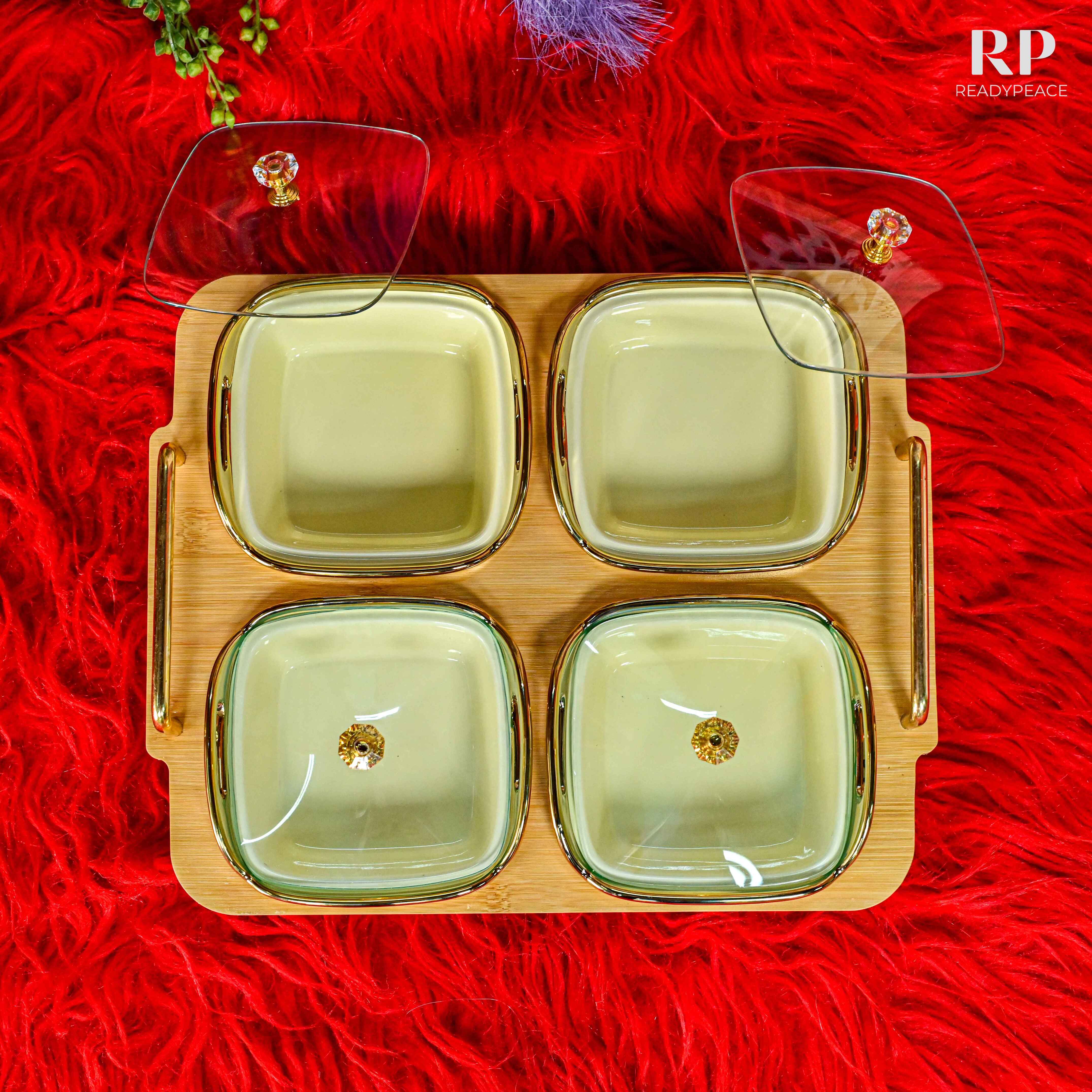 Edsel Four Bowls Serving Set with Lids and Tray