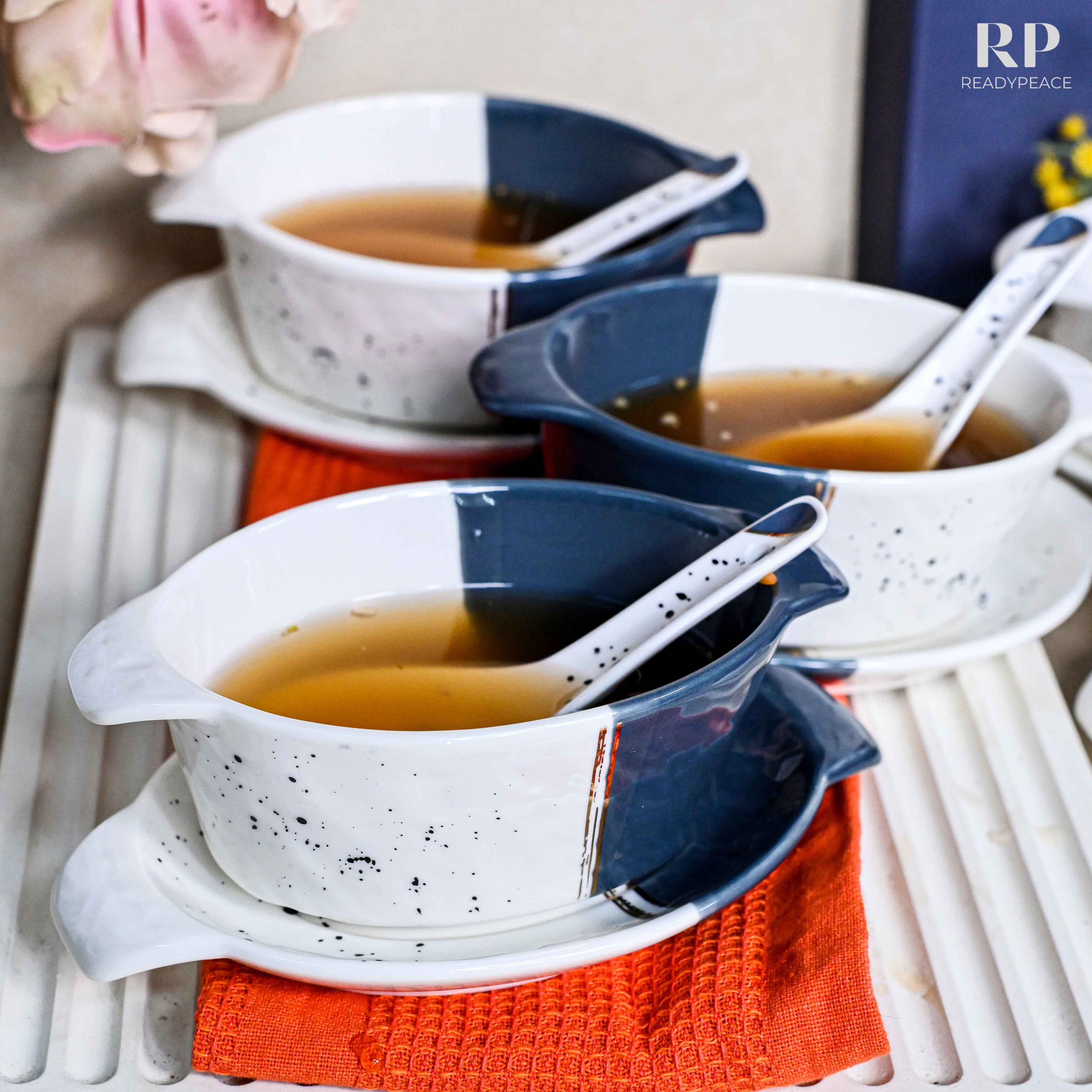 Swish 18 pcs Dual Tone Porcelain Soup Bowl Set