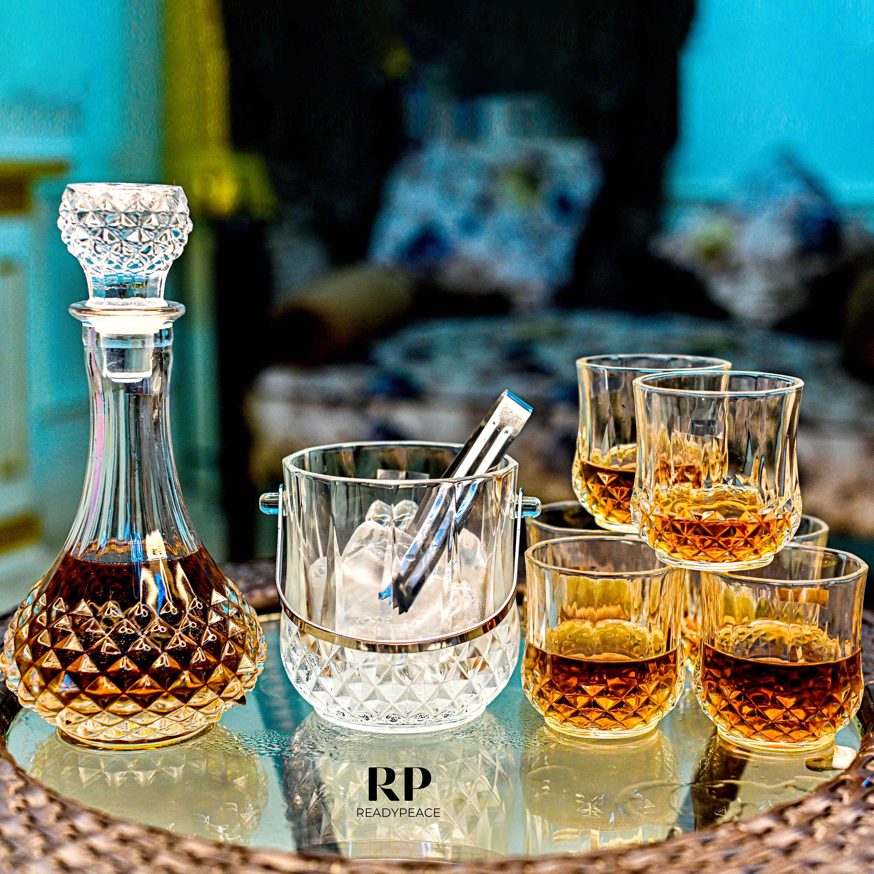 Diamond Whiskey Crystal Decanter Set with 6 Glasses