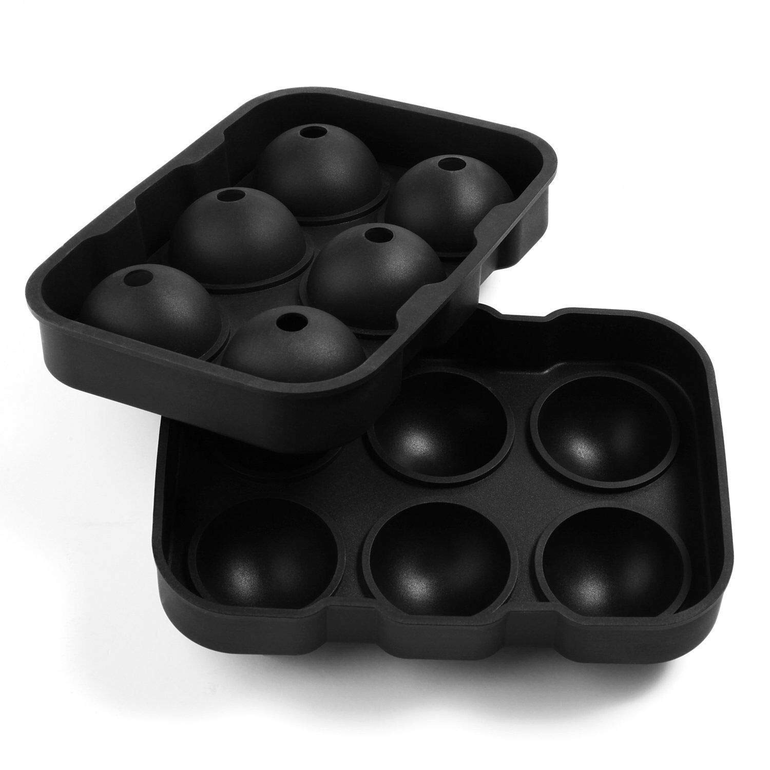 Black Round Silicon Ice Cube Ball Maker Tray 8 Large Sphere Molds Bar w/  Funnel