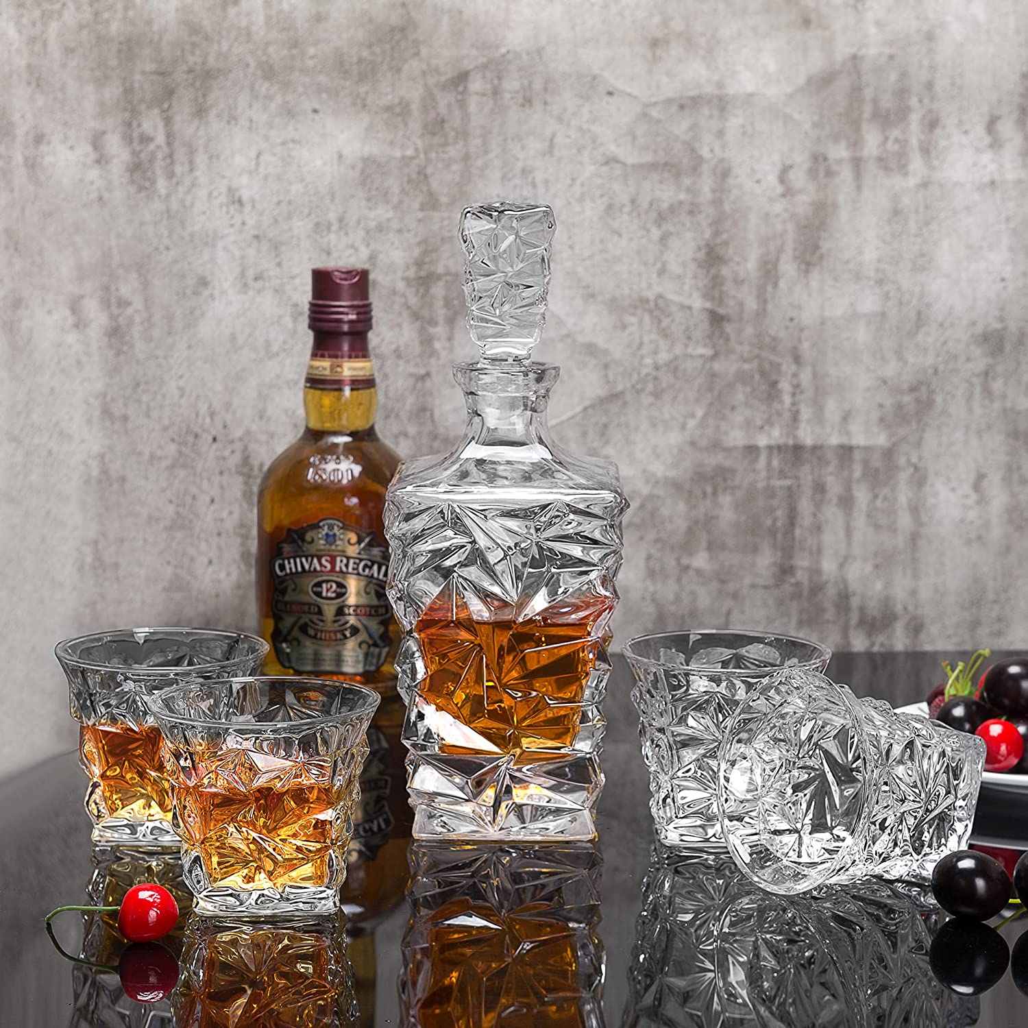 Diamond Whiskey Crystal Decanter Set with 6 Glasses