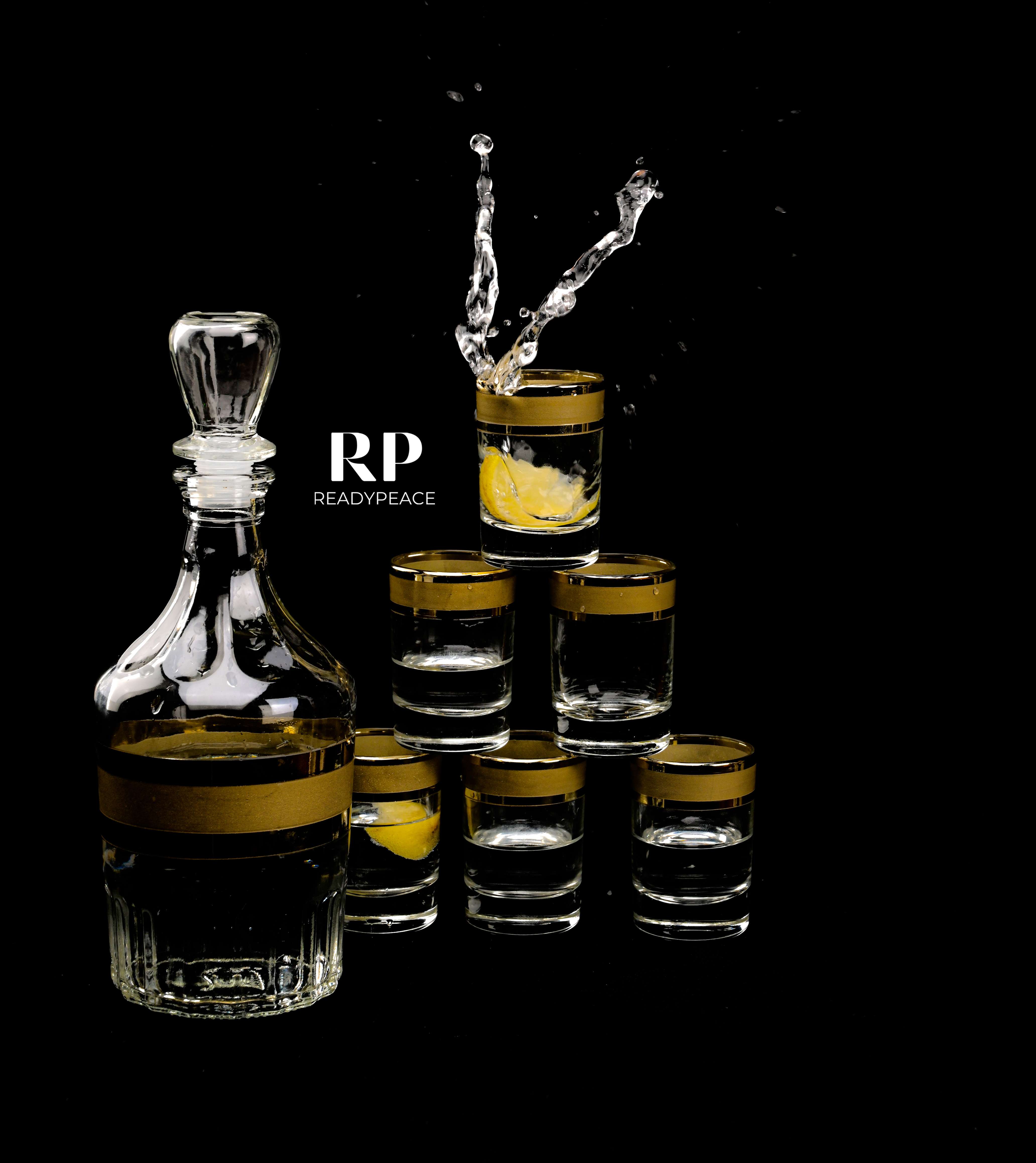 Arani Gold Plated Decanter with 6 Shot Glasses