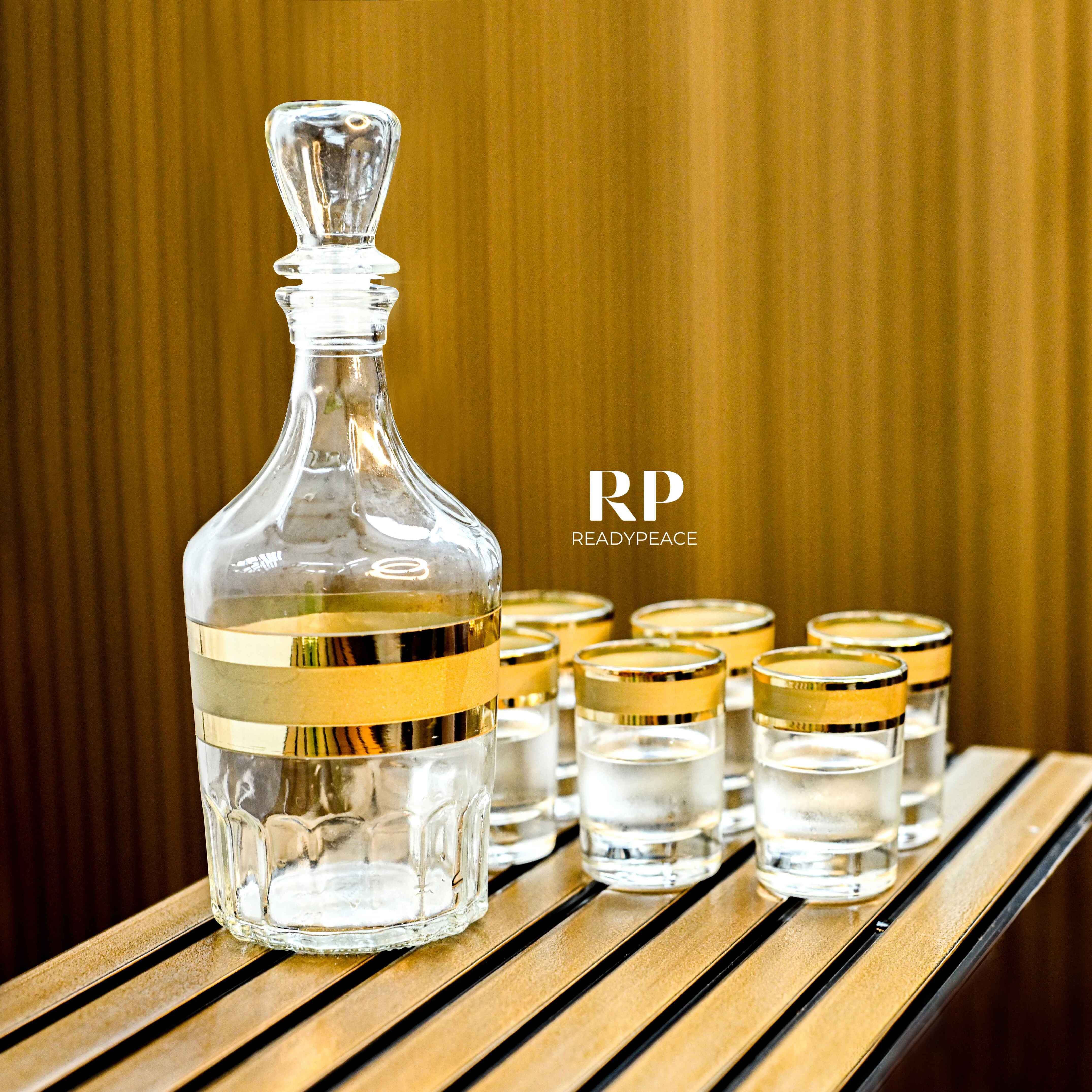 Arani Gold Plated Decanter with 6 Shot Glasses