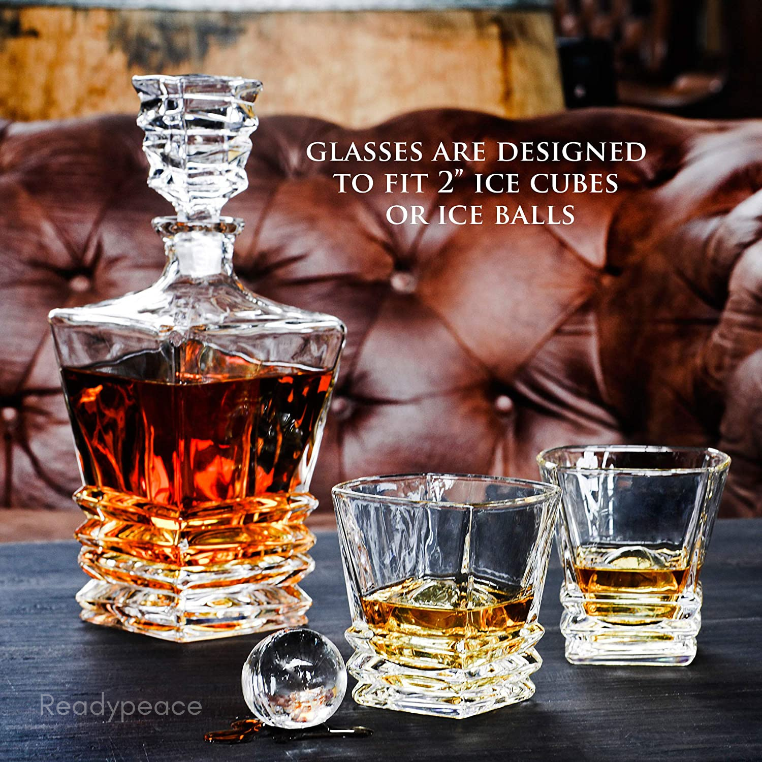 Luxury Square Rock 7 Pcs Crystal Decanter Set