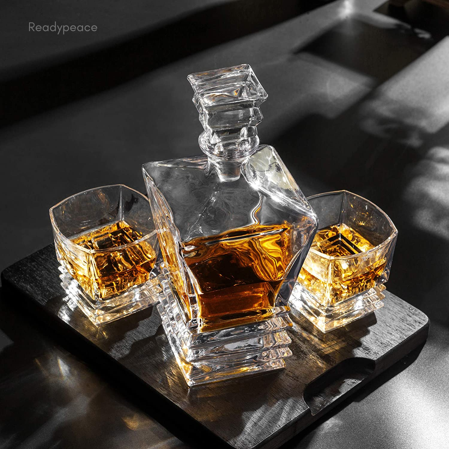 Luxury Square Rock 7 Pcs Crystal Decanter Set