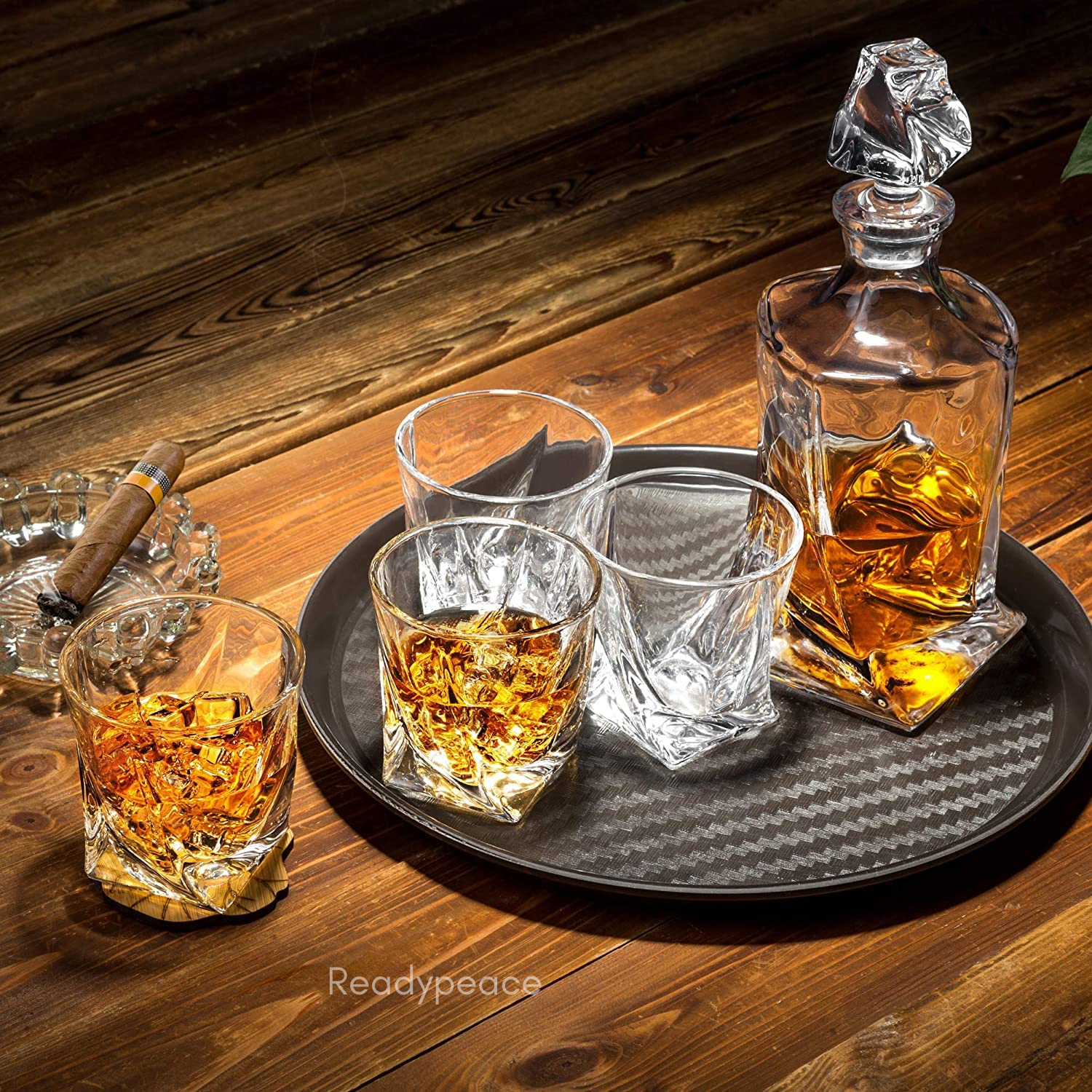 The Epic Twist 7 Pcs Crystal Decanter Set with Glasses